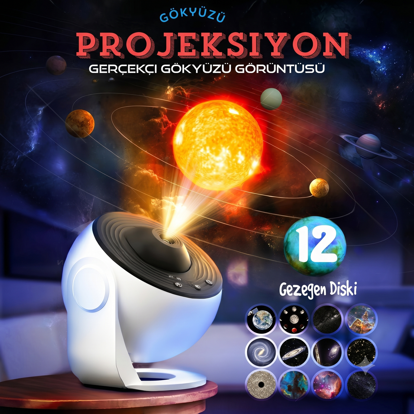 DreamSky™ 12 Diskli HD Galaksi Projektörü